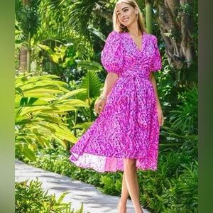Lilly Pulitzer Juney Midi Dress Wild Fuchsia Spotted In Love Size 12 New Pockets